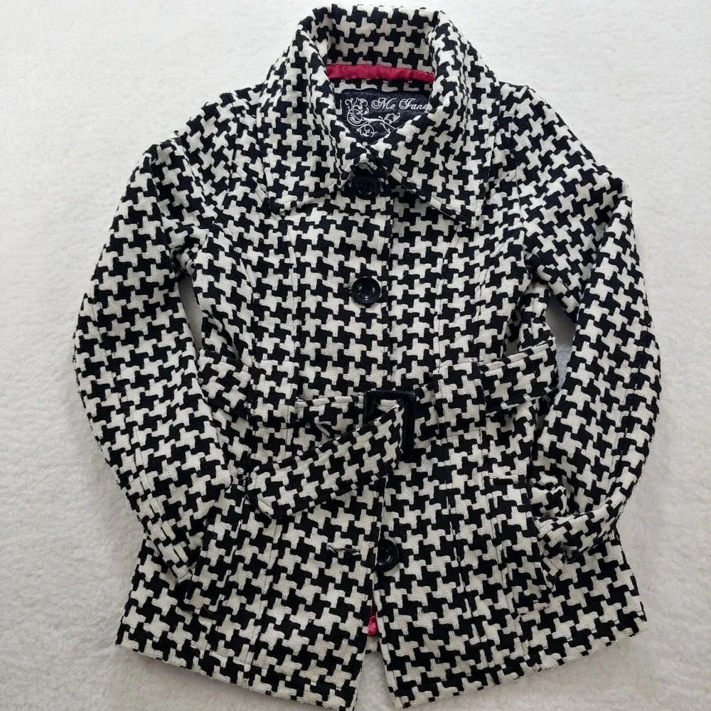 Jane Norman Women's Jacket White & Black Size Large Belted Lined Button‎